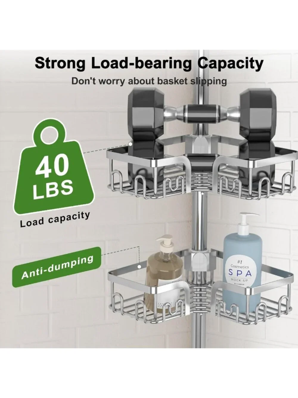 Adjustable 4-Tier Corner Shower Caddy Tension Pole - Stainless Steel Organizer